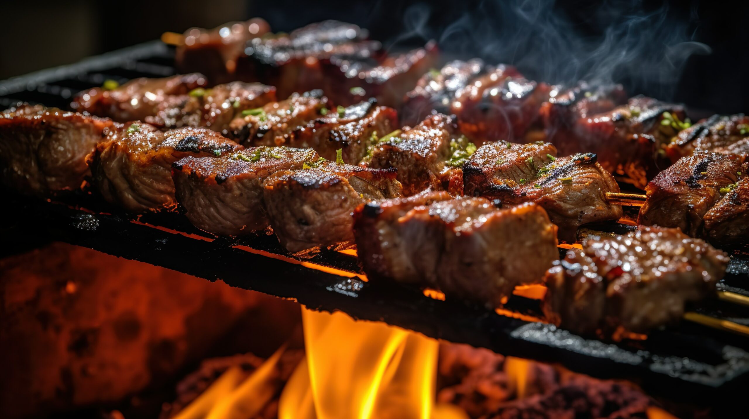 Sizzling grilled meats on the barbecue